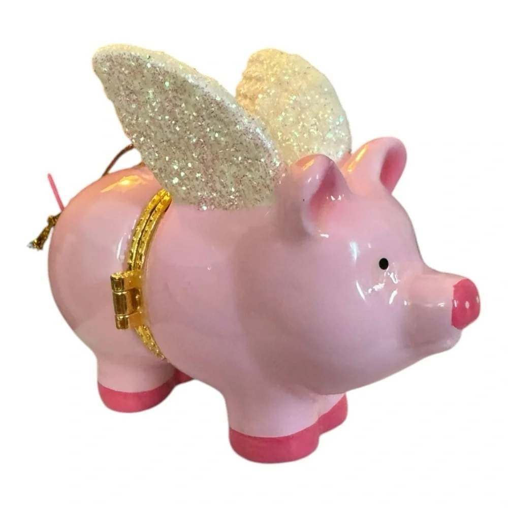 Flying Pig Ornament Large 4” Porcelain NEW